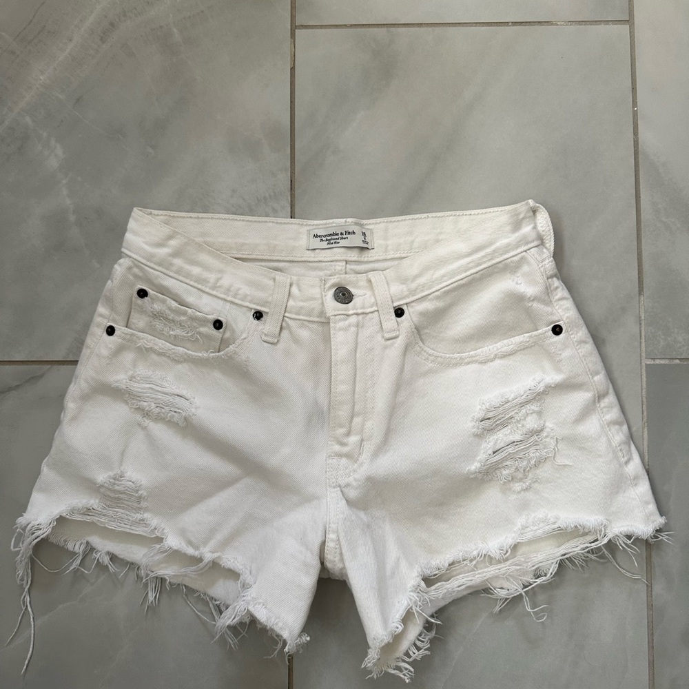 Abercrombie & Fitch White Distressed Denim Shorts